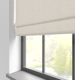 Our Speckle Cotton Ball Roman blind in the kitchen window.