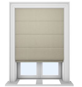 Our Rustic Weave Light Hessian Roman blind in a living room window.