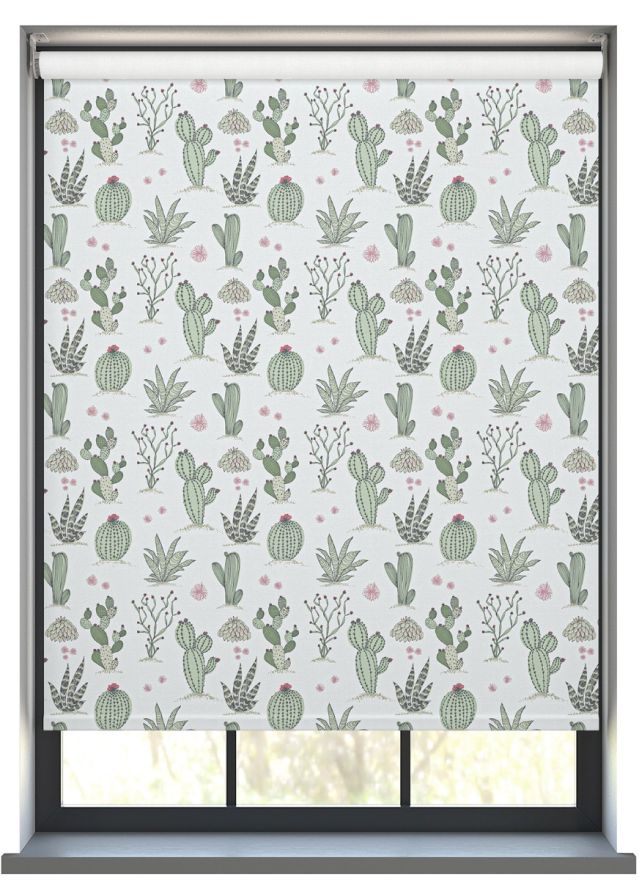 Cactus Scatter in White Roller Blind