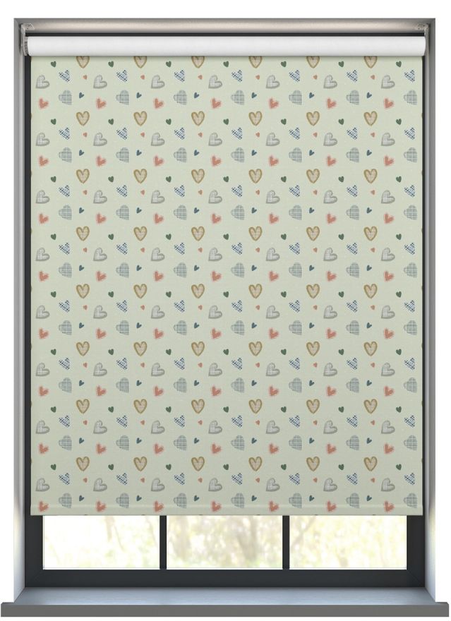 Pepper Patch Hearts in Matcha-Green Roller Blind