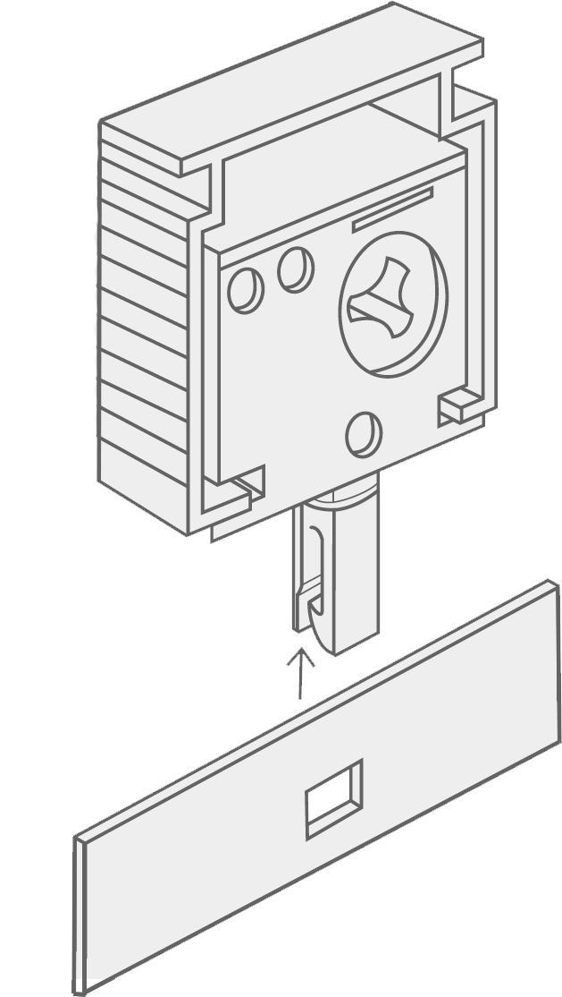 A diagram showing how to clip the vertical vanes onto the headrail 